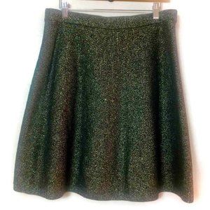 Nanette Lepore Black With Hints of Gold Metallic A-Line Sweater Skirt Size XL